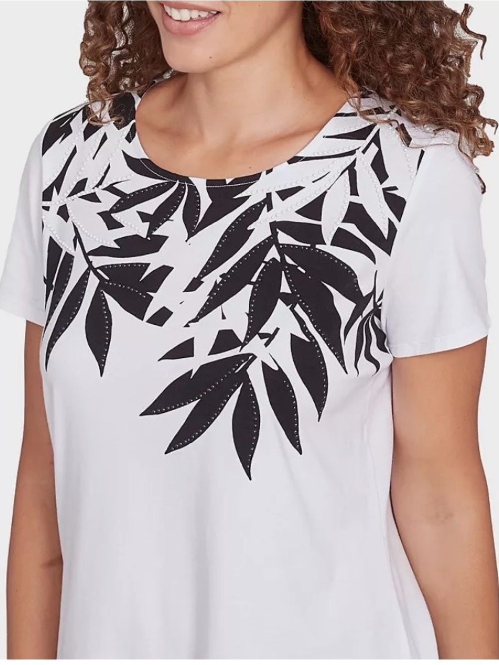 NWT Ruby Rd. Woman Black White Palm Leaf Embellished Top Plus Size